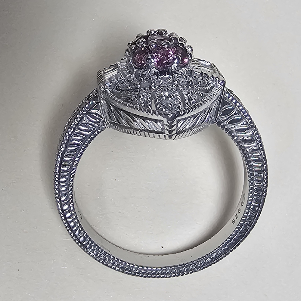 Estate Real Round & Baguette Diamond & Tourmaline ring - Picture 2 of 4